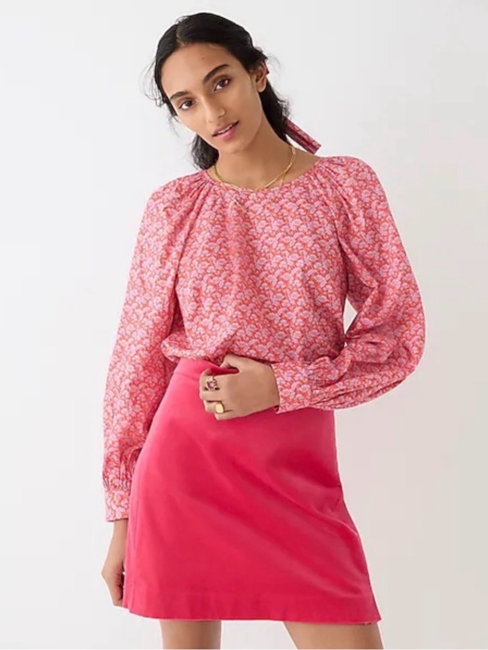 J.Crew Liberty Floral Blouse Womens S Orange Pink Cotton Puff Sleeve Top